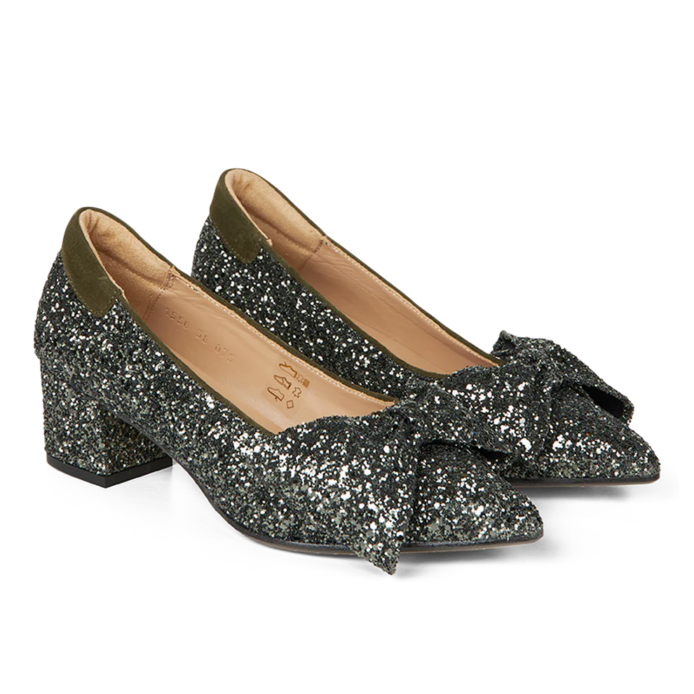 Angulus 1550 - Pump med sløjfe, Dark Green Glitter