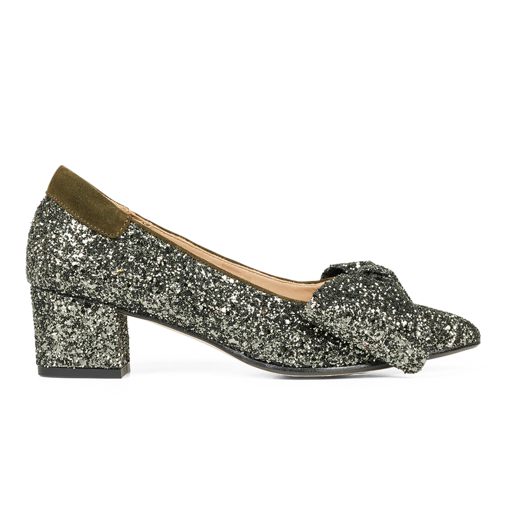 Angulus 1550 - Pump med sløjfe, Dark Green Glitter