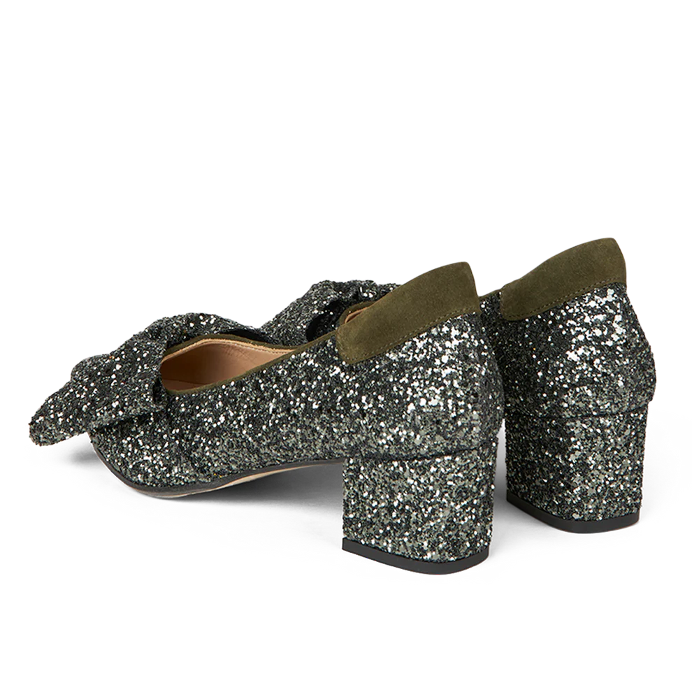 Angulus 1550 - Pump med sløjfe, Dark Green Glitter