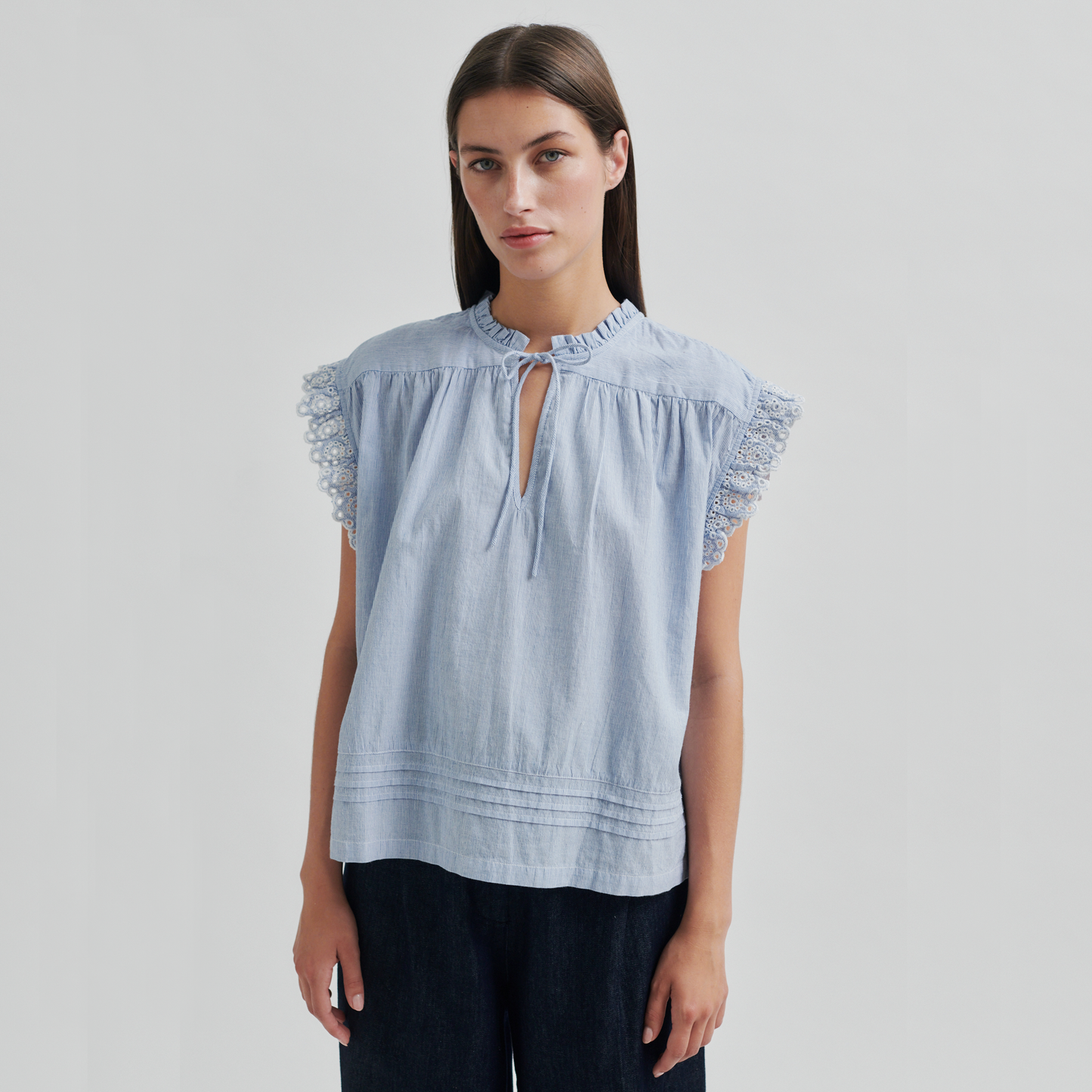 Second Female Laure Top, Light Blue Stripe