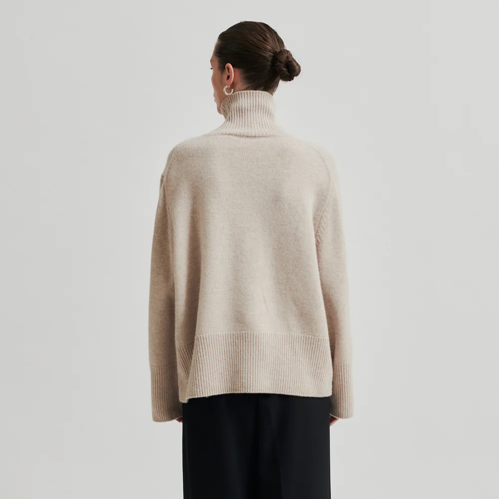 Second Female Alpha Knit T-Neck, Pumice Stone