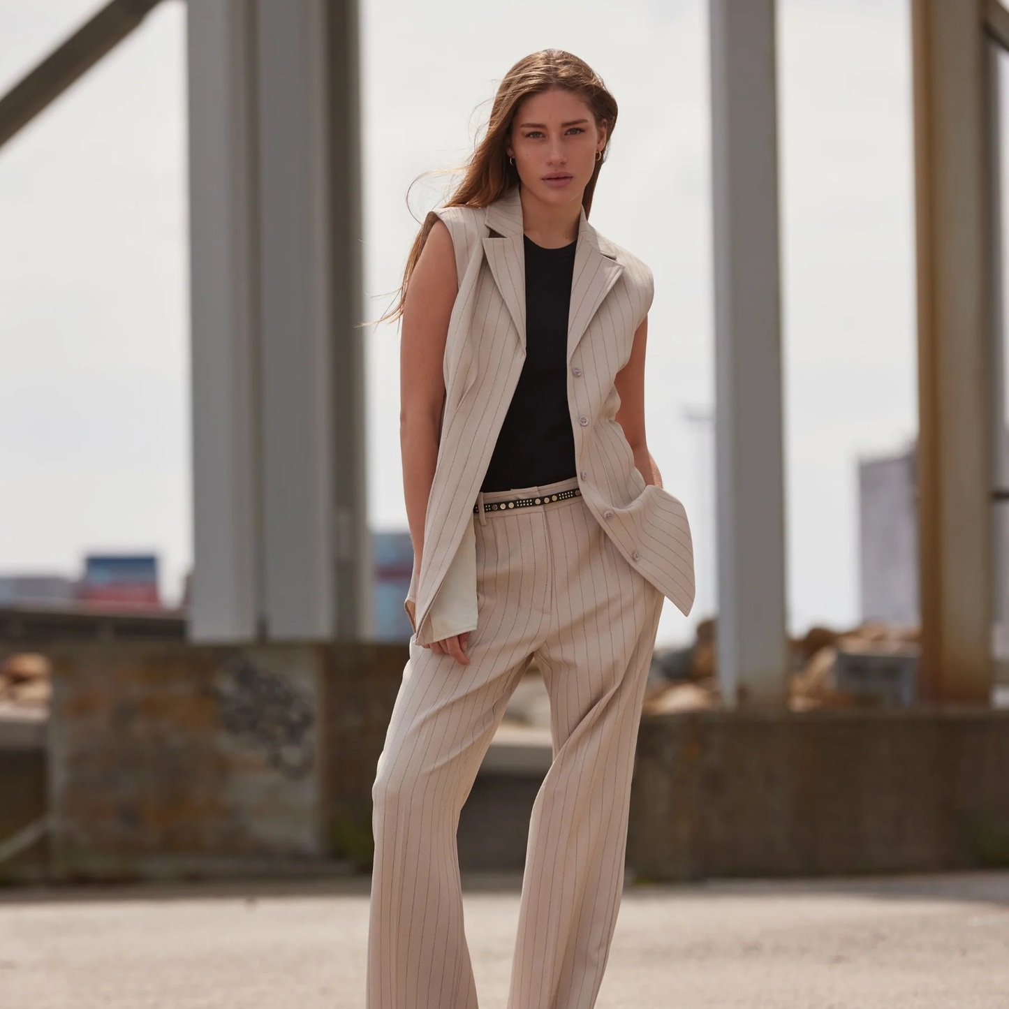 Bruuns Bazaar Apricot Eleza Bukser, Light Grey Stripes