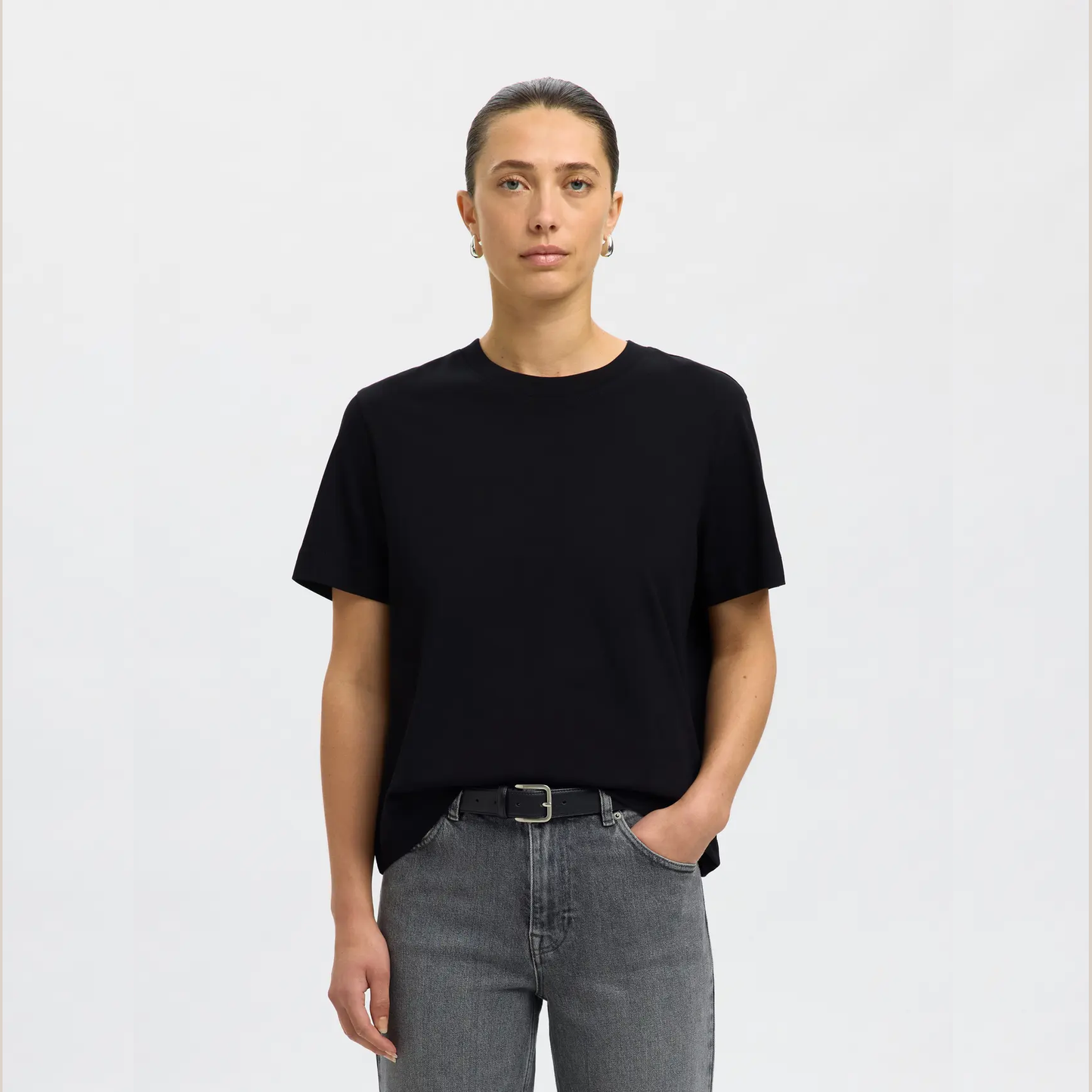 Selected T-shirt Boxy, Black