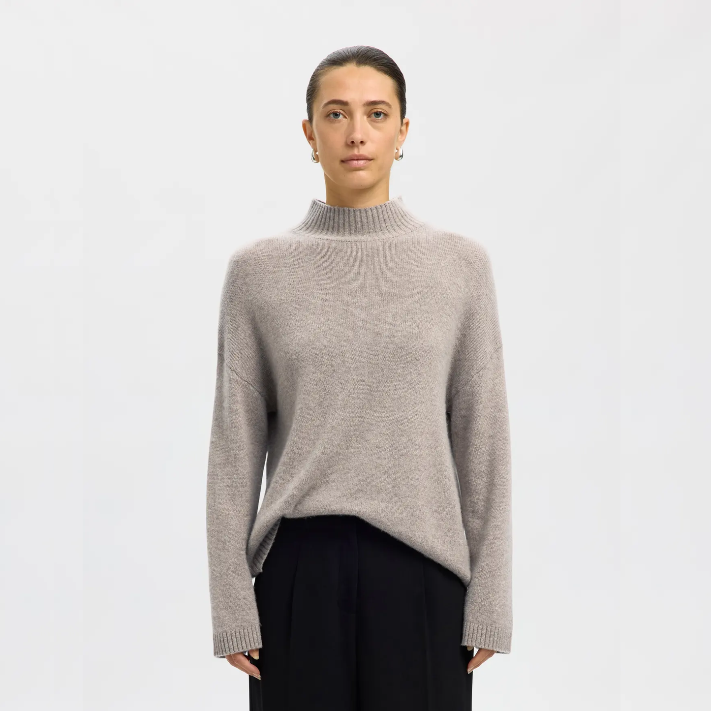 Selected Cille Knit High Neck, Irish Cream Melange