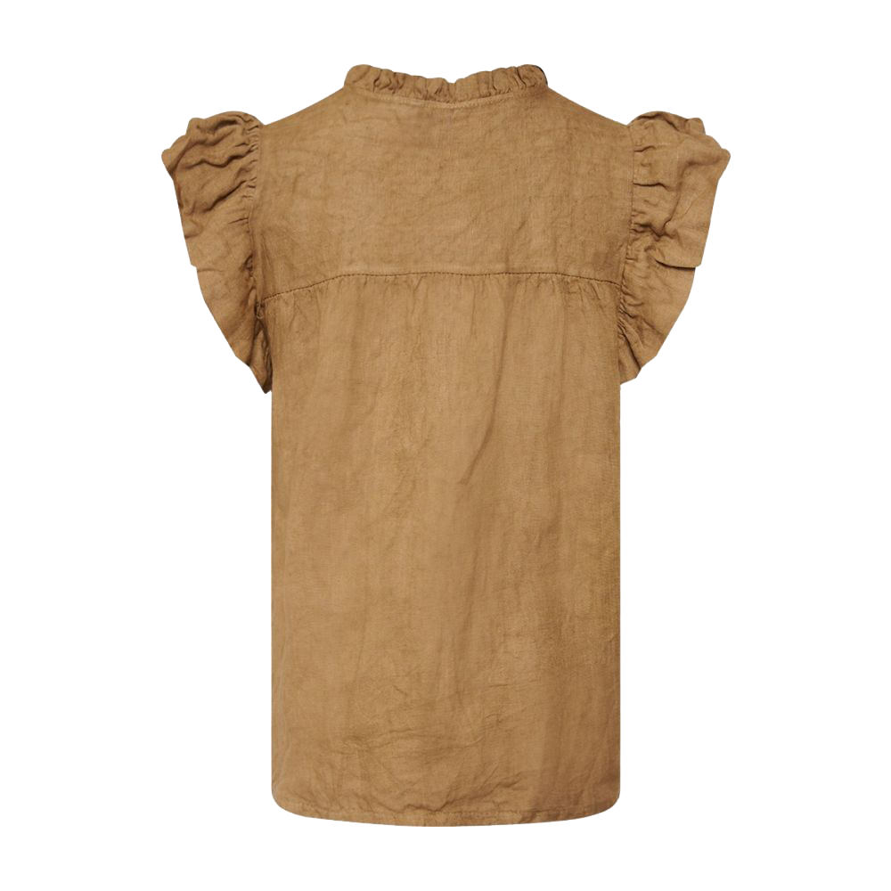 Tiffany Etta Frill Top Linen, Light Brown