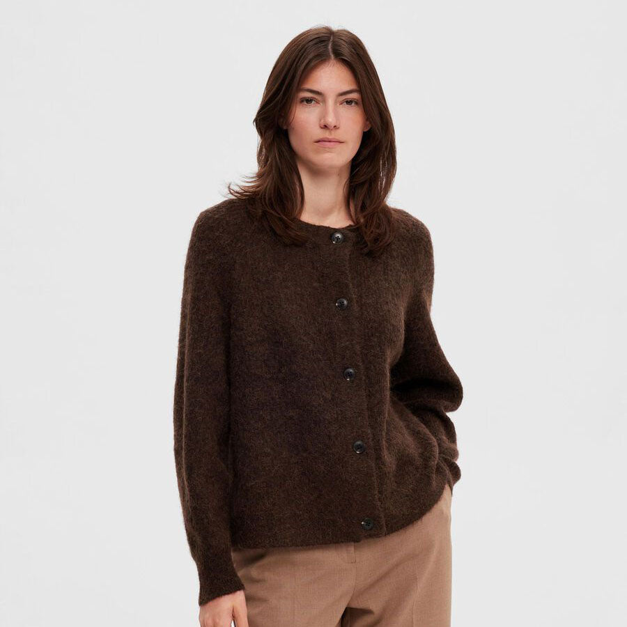 Selected Lulu Knit Short Cardigan, Java Melange