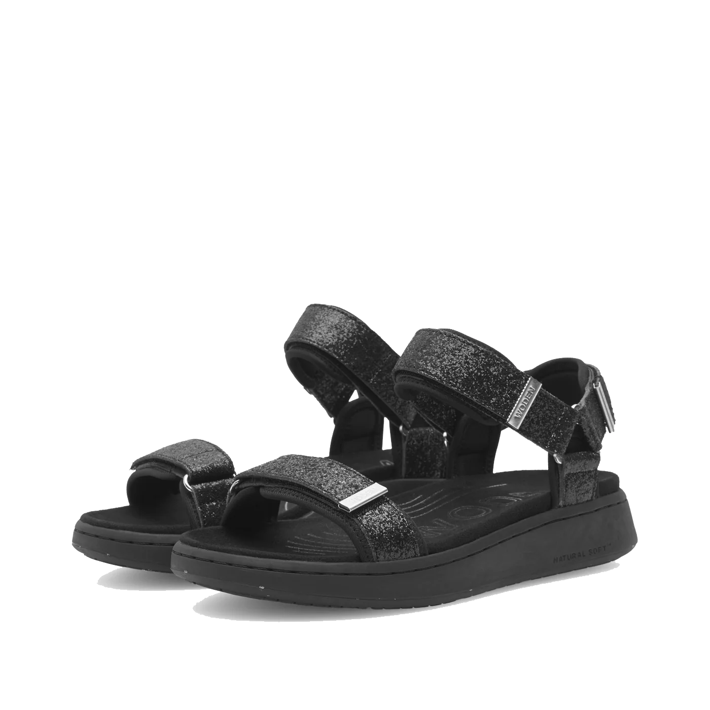 Woden Sandal Line Glitter Sandal, Black
