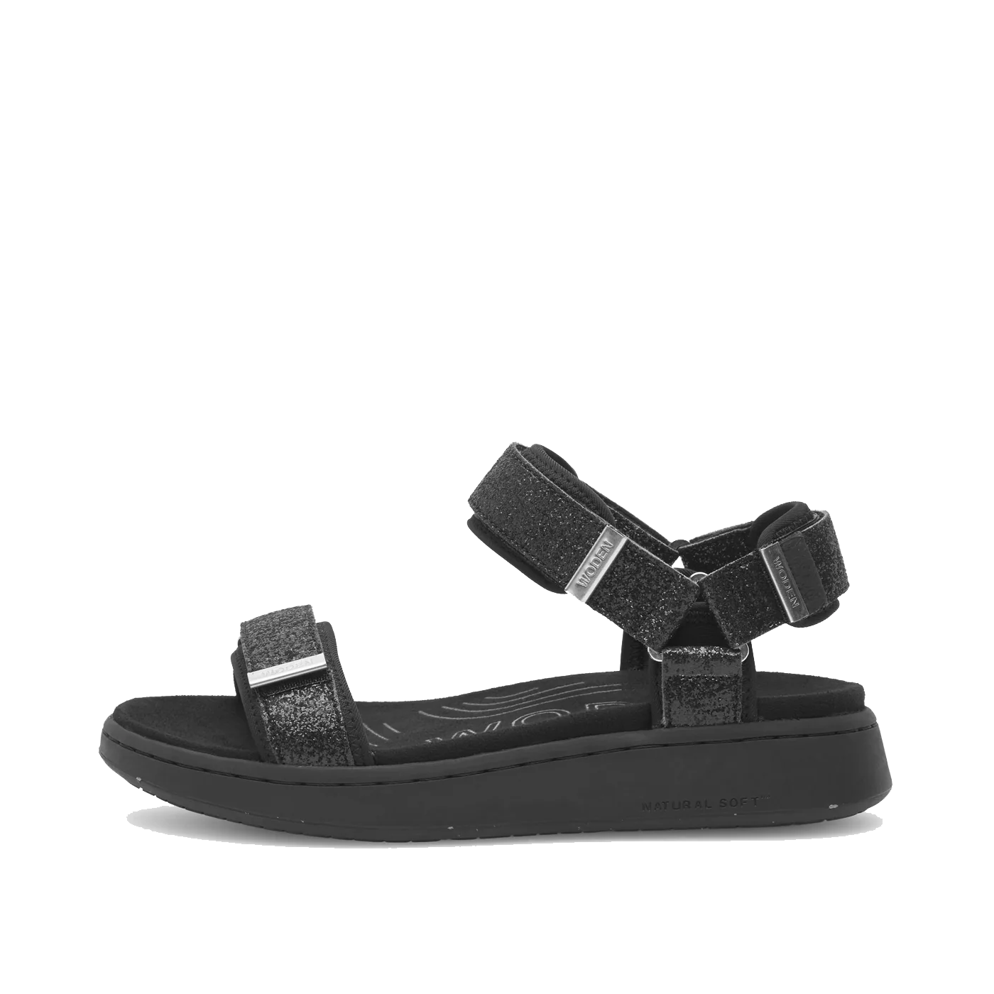 Woden Sandal Line Glitter Sandal, Black