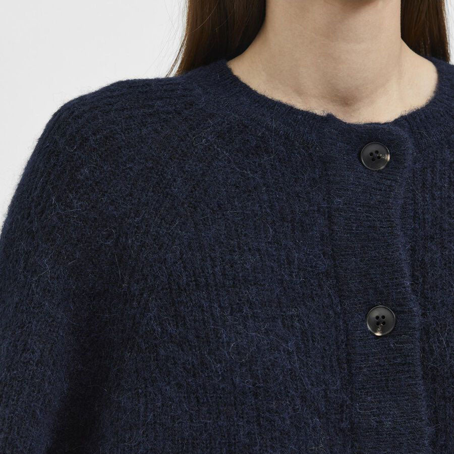 Selected Lulu Knit Short Cardigan, Dark Sapphire Melange