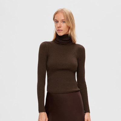 Lydia Rib Knit Rollneck Lyrex, Java