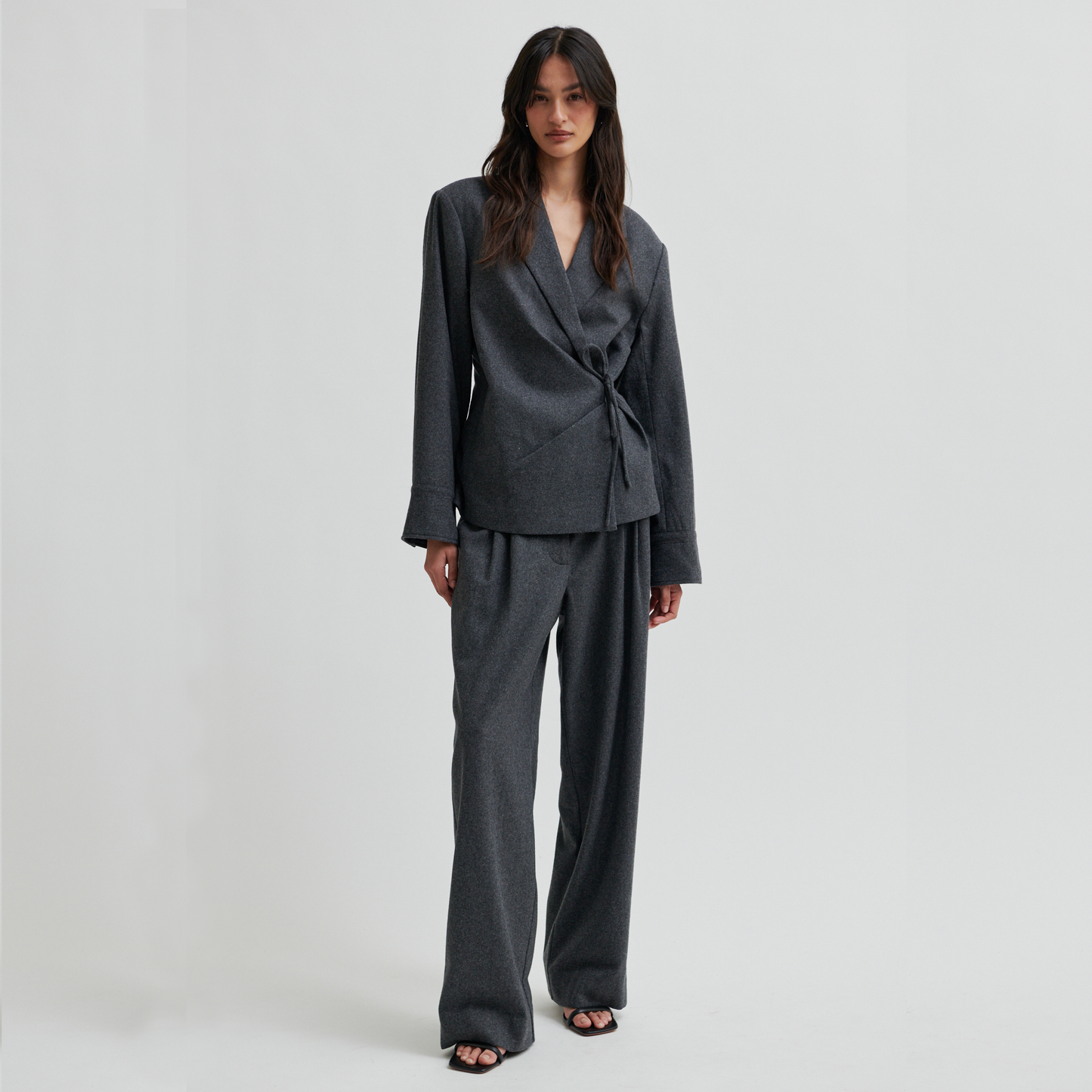 Second Female Milea Trousers, Dark Grey Melange