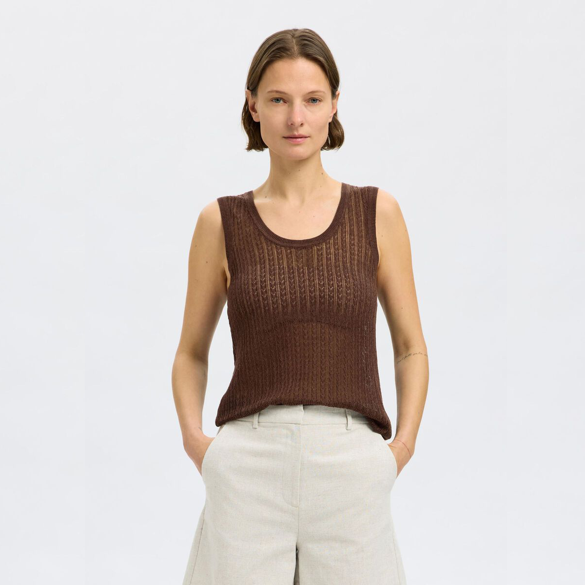Selected Hennah Knit Structure Top, Chestnut