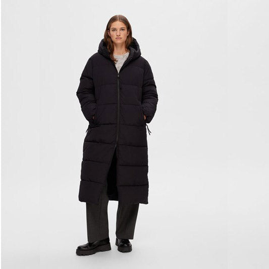 Selected Janina long puffer coat, Black
