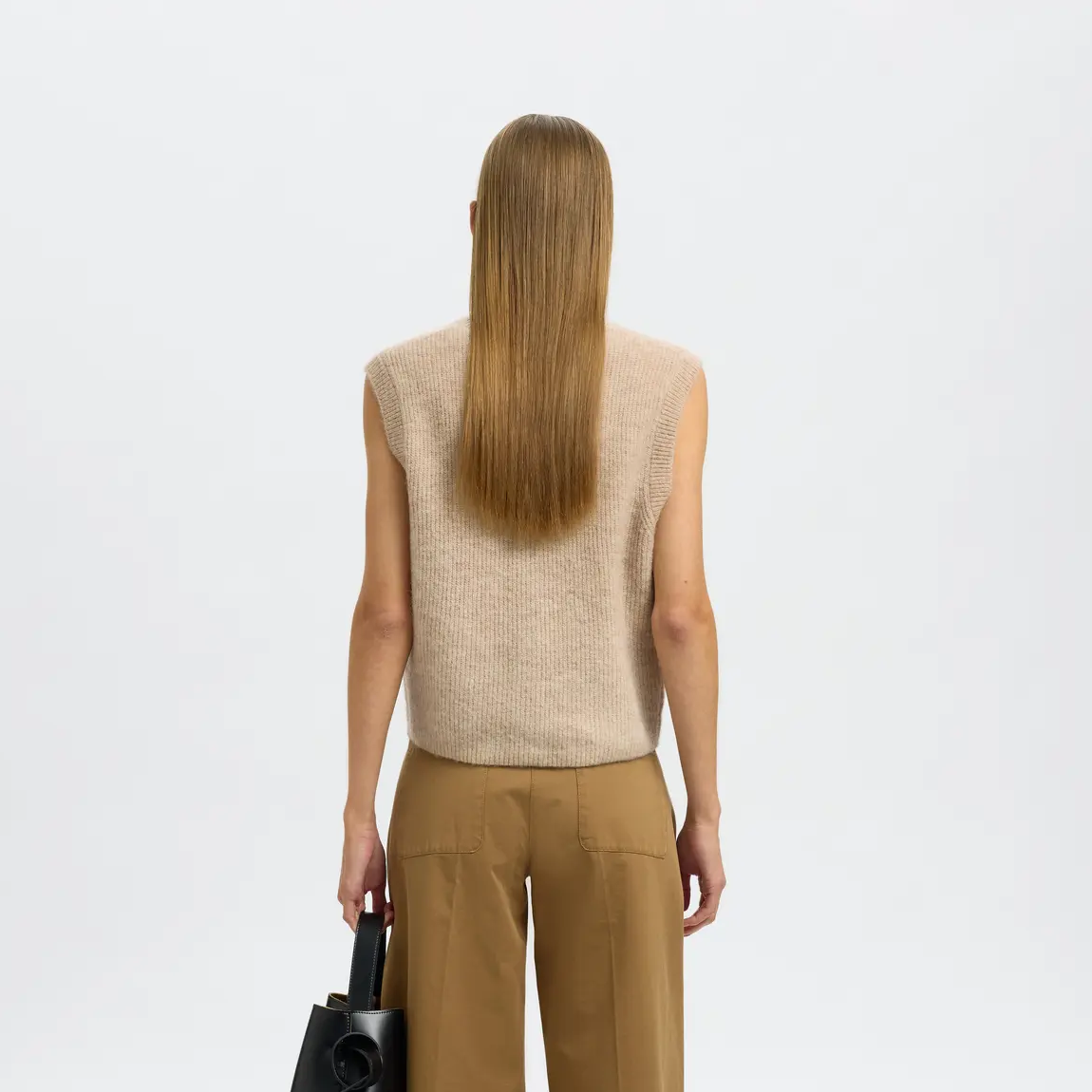 Selected Lulu Button O-Neck Vest, Birch/Melange