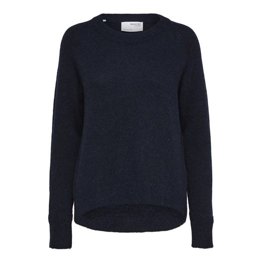 Selected Lulu Knit O-Neck, Dark Sapphire MELANGE