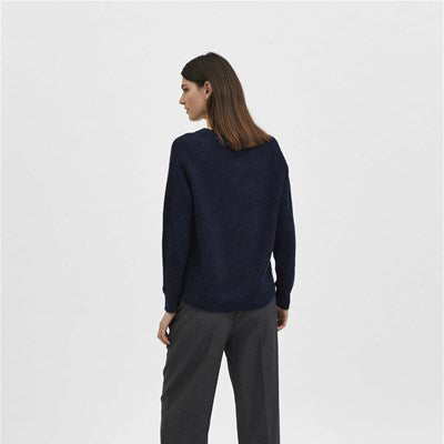 Selected Lulu Knit O-Neck, Dark Sapphire MELANGE