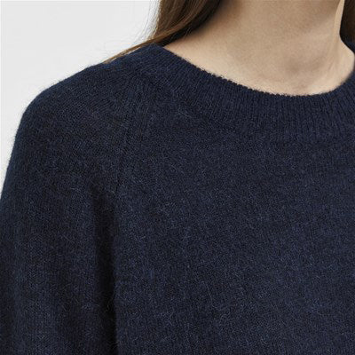 Selected Lulu Knit O-Neck, Dark Sapphire MELANGE