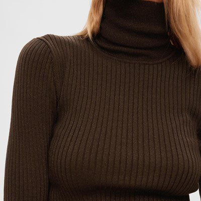 Lydia Rib Knit Rollneck Lyrex, Java