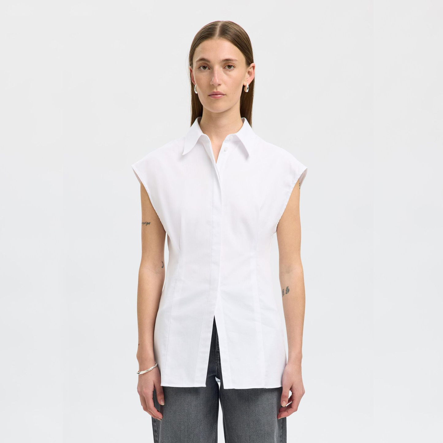 Selected Fina Slim Shirt, Bright White