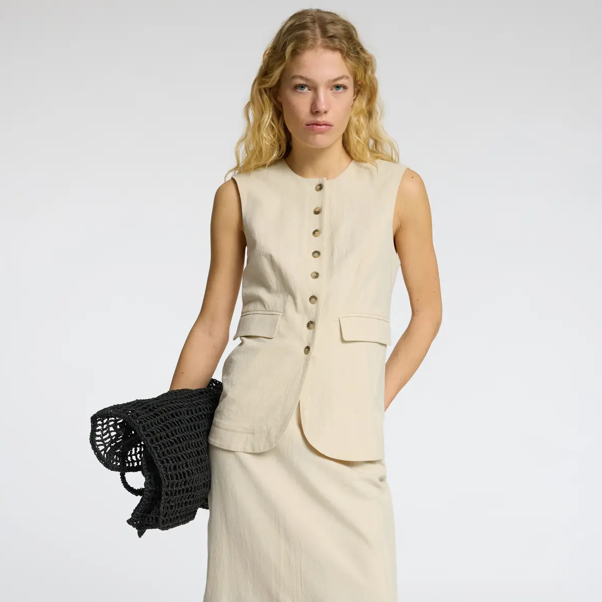 Selected Iluna buttoned pocket vest, Sandshell