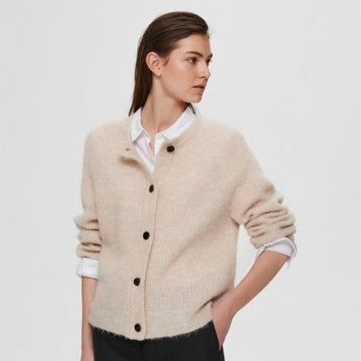 LULU LS KNIT SHORT CARDIGAN Birch Melange