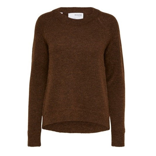 Selected Lulu LS Knit O-Neck, Carafe Melange