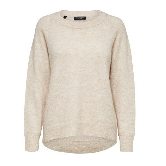 Selected Lulu Knit O-Neck, Birch Melange