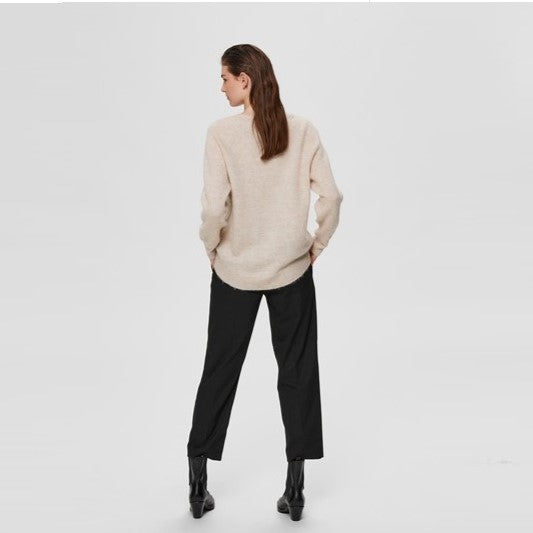 Selected Lulu Knit O-Neck, Birch Melange