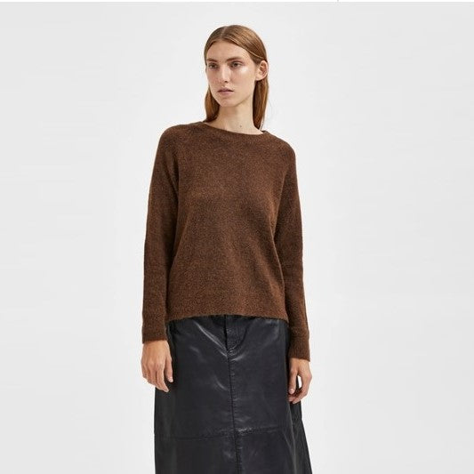 Selected Lulu LS Knit O-Neck, Carafe Melange