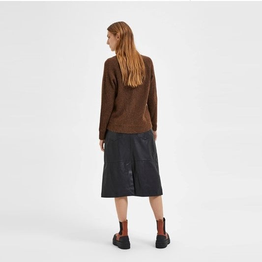 Selected Lulu LS Knit O-Neck, Carafe Melange
