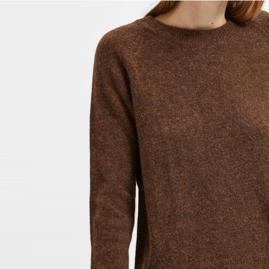 Selected Lulu LS Knit O-Neck, Carafe Melange