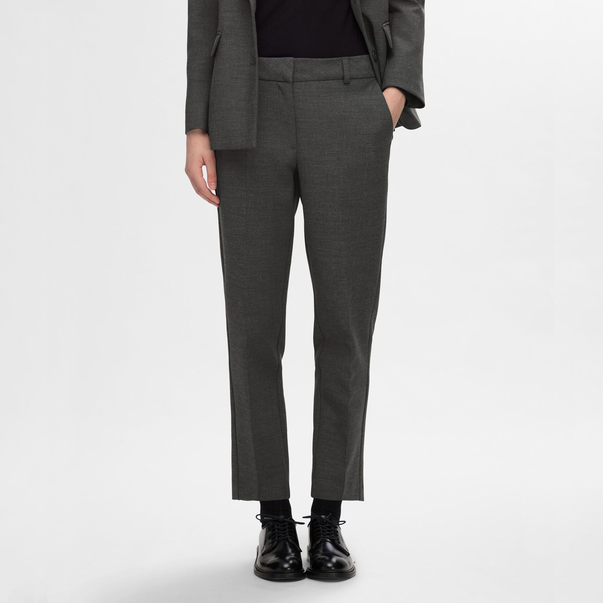 Selected Rita MW Cropped Pant, Grey Melange