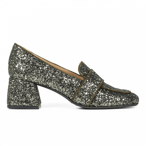 Angulus 1647 - Loafer med hæl, Dark Green Glitter