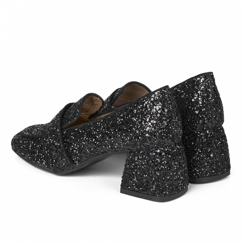 Angulus 1647 - Loafer med hæl, Sort Glitter
