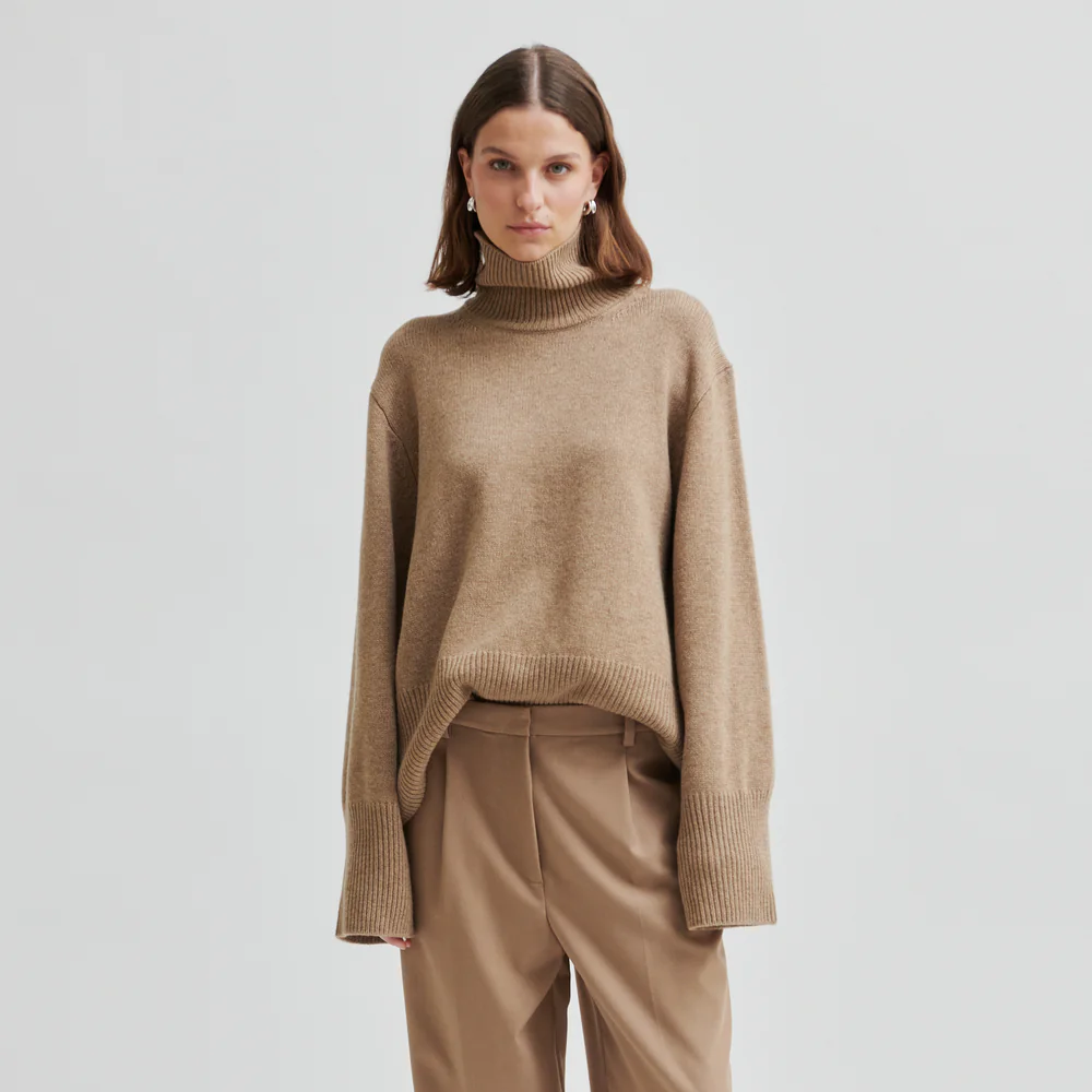 Second Female Alpha Knit T-Neck, Camel Melange