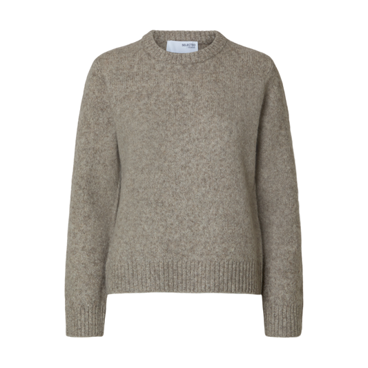 Selected Ava Knit O-Neck, Irish Cream Melange