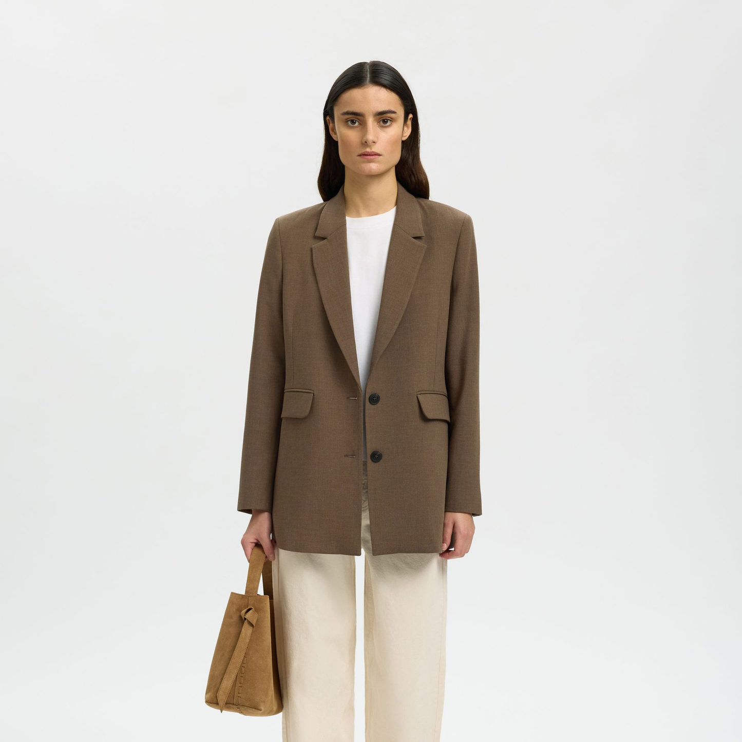 Selected Rita relaxed blazer, Chocolate Chip/Melange