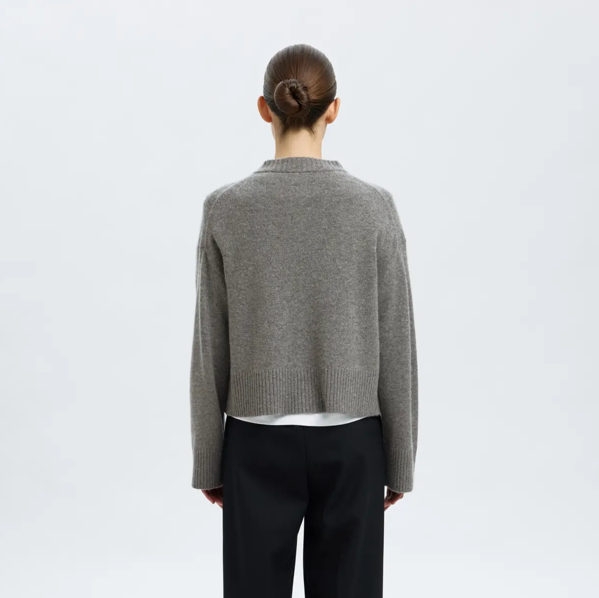 Selected Cille Knit O-Neck Cardigan, Medium Grey Melange