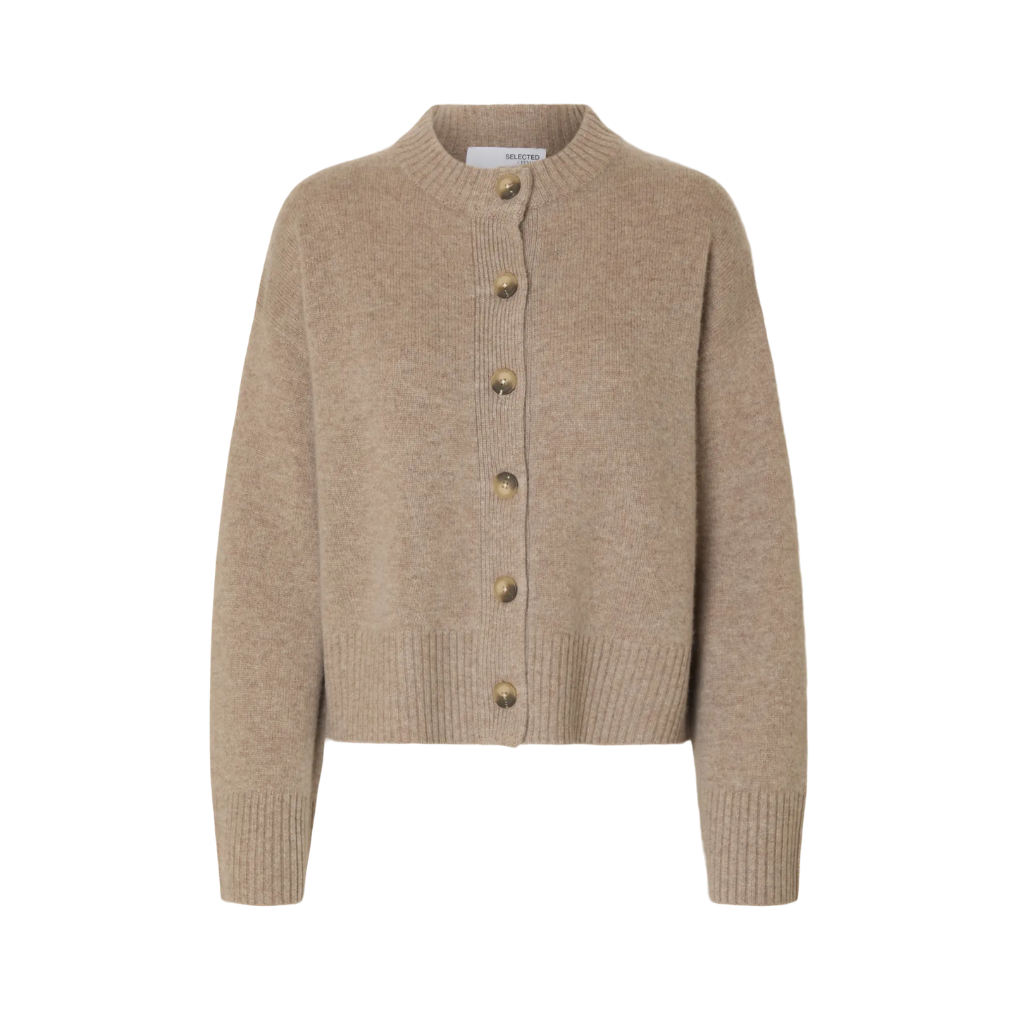 Selected Cille Knit O-Neck Cardigan, Irish Cream Melange