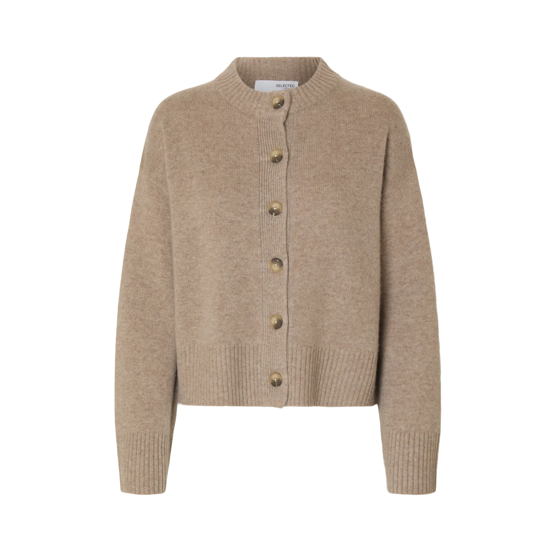 Selected Cille Knit O-Neck Cardigan, Irish Cream Melange