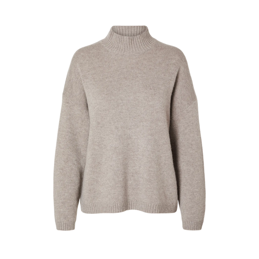 Selected Cille Knit High Neck, Irish Cream Melange