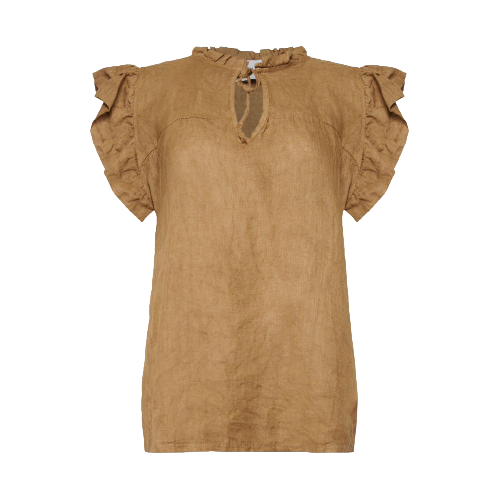 Tiffany Etta Frill Top Linen, Light Brown