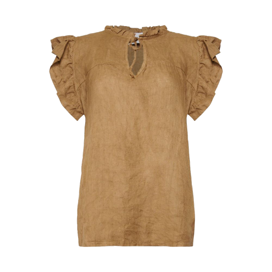 Tiffany Etta Frill Top Linen, Light Brown