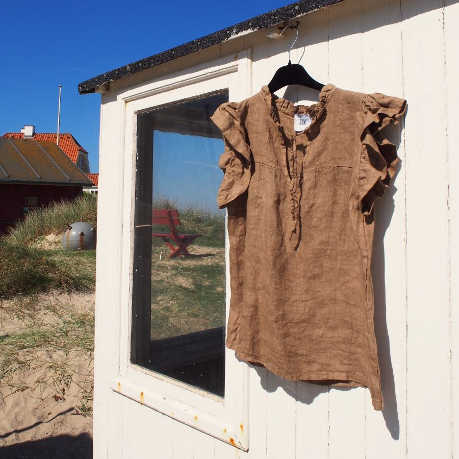 Tiffany Etta Frill Top Linen, Light Brown