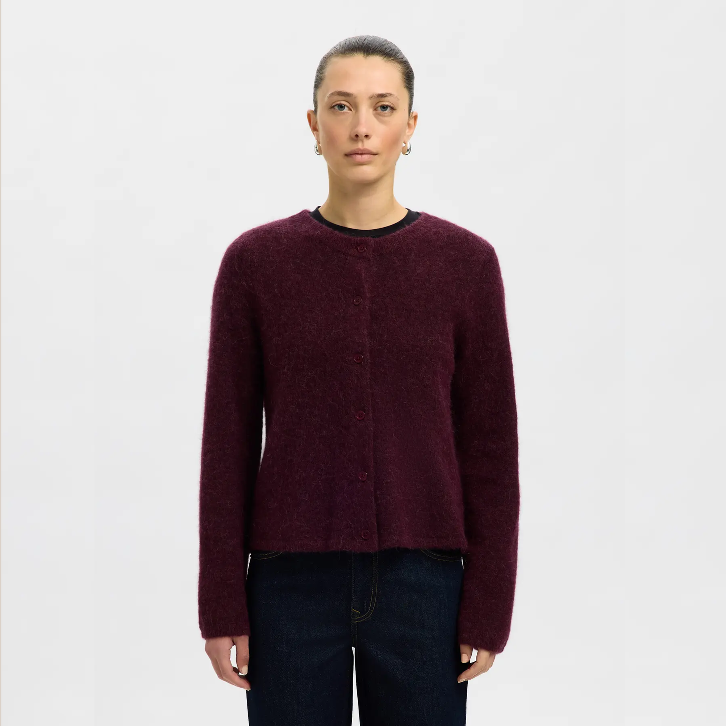 Selected Lulu New Knit Cardigan, Fig Melange