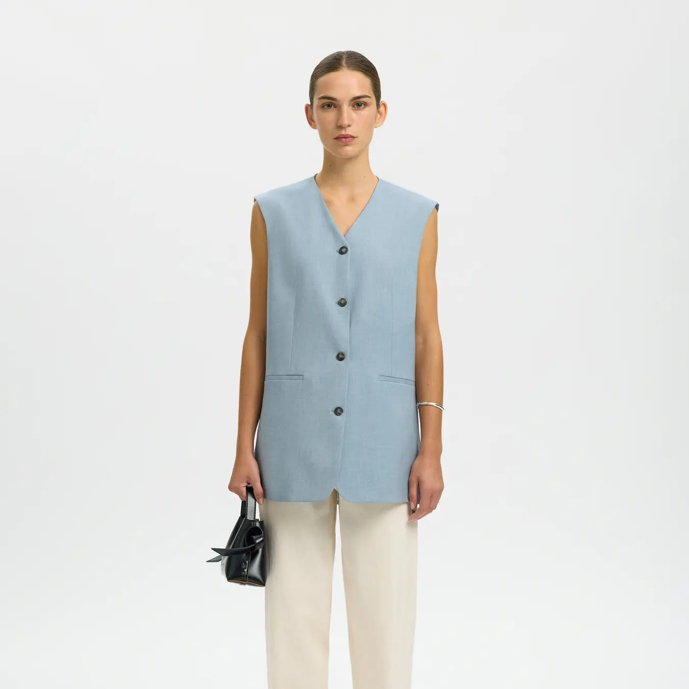 Selected Boxy Lisa Vest, Dusty Blue/Melange