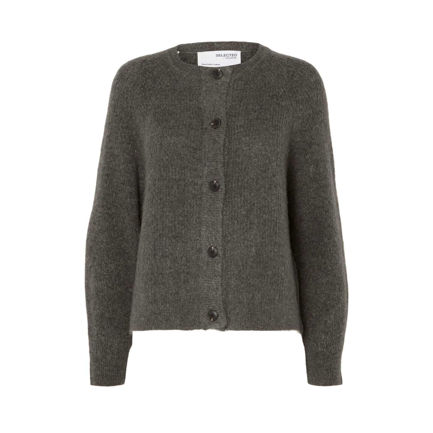 Selected Lulu Knit O-Neck Cardigan, Medium Grey Melange