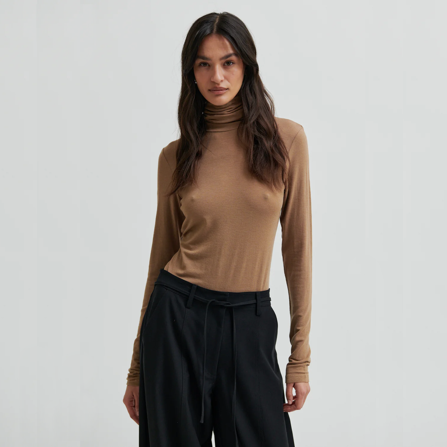 Second Female Matima T-Neck Tee, Camel Melange