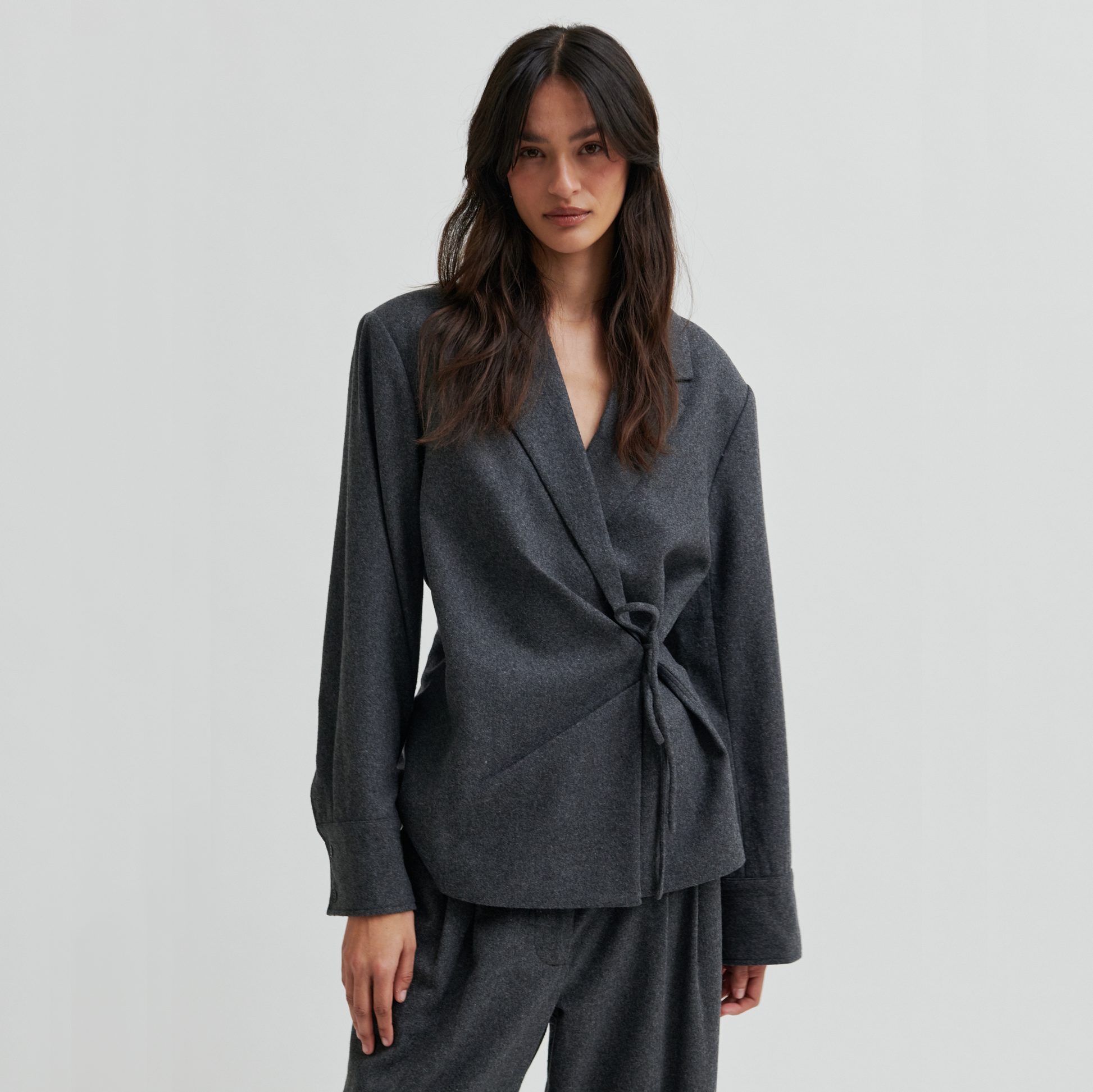 Second Female Milea Wrap Shirt, Dark Grey Melange