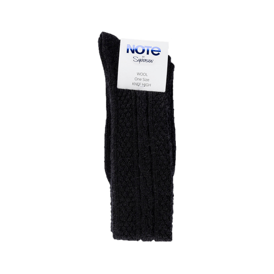 Note woman wool cable Knee High, Black